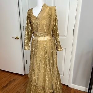 Beautiful Gold lehenga with dupatta and belt